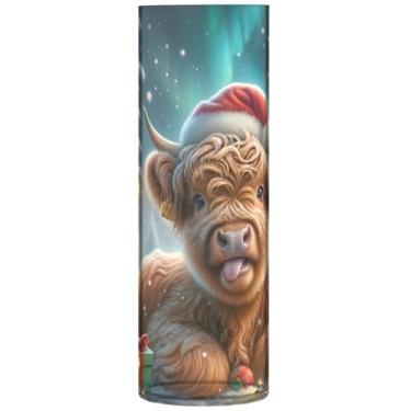 Imagem de Vasos de flores cilíndricos fofos de vaca Highland de Natal para centros de mesa vasos altos de plástico bonito impressão personalizada decoração de quarto moderna, 30 cm x 9,9 cm