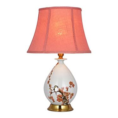 Imagem de Abajur de mesa em cerâmica pintada na cor ameixa, porcelana de Jingdezhen, para cabeceira, estilo tradicional chinês, ideal para sala de estar, mesa de canto ou escritório.
