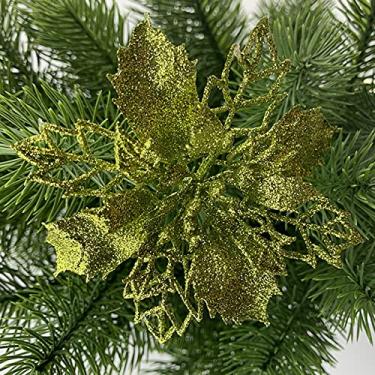 Imagem de ZJchao Poinsétia Brilhante, Flores Artificiais de Natal de 9cm Com Destacável para Decoração de Guirlanda, Festa de Casamento, árvore de Natal (#10)