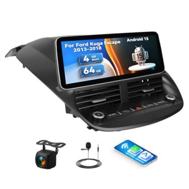 Imagem de [4G + 64G] Android 13 estéreo para carro para Ford Kuga 2013-2018 com carro sem fio CarPlay Android Auto, rádio automotivo com tela sensível ao toque de 12,3 polegadas com link espelhado, controle de