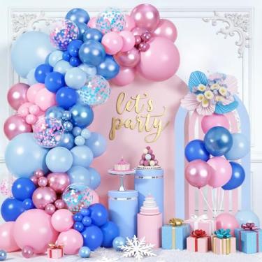 Imagem de Kit de guirlanda de arco de balões rosa e azul, balões azuis e rosa metálicos para chá de bebê, revelação de gênero, formatura, dia dos pais, meninas, festa de aniversário, férias, boas-vindas