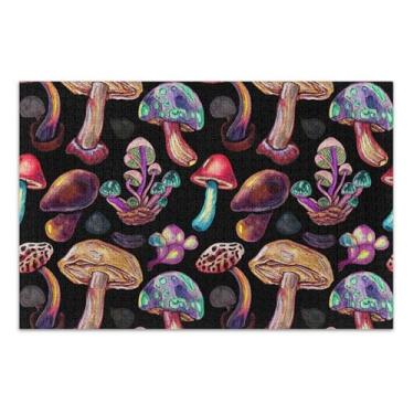 Imagem de Aquarela Cogumelos Preto 1000 Peças Quebra-cabeça para Adultos Amigos Família Presentes Quebra-cabeça Colorido Pintura de Belas Artes, 75 x 40 cm