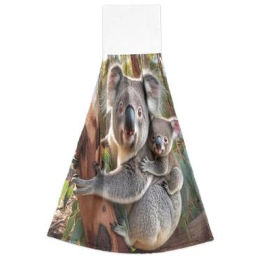 Imagem de Joitme Toalhas de mão de outono com laço para pendurar fofas coalas mãe forno toalhas de gravata conjunto de 2, toalha fofa macia absorvente decoração de cozinha, 18,2 x 14 polegadas