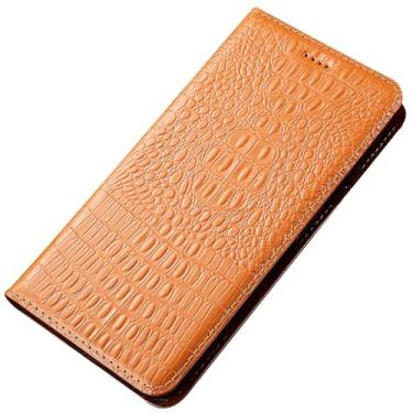 Imagem de FWYANZH Capa de couro de vaca para Google Pixel 10 Pro XL/10 PRO/10, carteira flip capa de telefone função de suporte de luxo textura de crocodilo capa de couro genuíno, amarelo, 10Pro