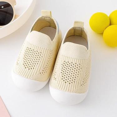 Imagem de Sapatos e meias para bebês – Tênis antiderrapante respirável com sola de borracha macia, tênis sem cadarço para meninos e meninas, Bege, 0.5 Narrow Little Kid