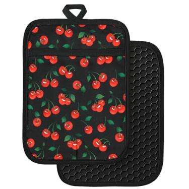 Imagem de Slohif Conjunto de 2 suportes de panela 100% algodão – Almofadas quentes de cereja resistentes ao calor para cozinha, cozinha, cozinha, cozinha, micro-ondas, churrasco