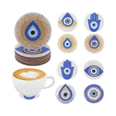 Imagem de Conjunto De 8 Porta-Copos De Madeira Com Padrão De Olho Pintado Em Dia