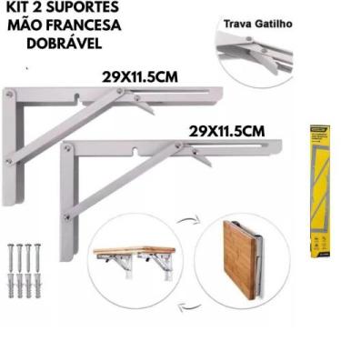 Imagem de Kit 2 Suportes Mão Francesas Dobrável com trava Durável BomvINIK Rolam