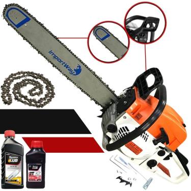Imagem de Motosserra a Gasolina Profissional Importway 63cc Moto Serra Sabre 22pol. + Óleo de Motor 2T + Óleo Corrente