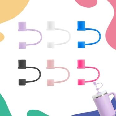 Imagem de Pacote com 6 protetores de palha, para Stanley Straw Covers Cap for Tumblers para Stanley Cup, tampas de palha de silicone à prova de poeira compatíveis com acessórios Stanley Cup (copo não incluído)