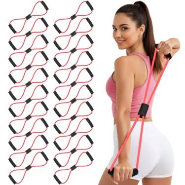 Imagem de Halloscume Pacote com 20 faixas de resistência em formato de 8 com alças para exercícios a granel, braços, ombros, pernas, alongamento, academia, equipamento de treino para treinamento muscular