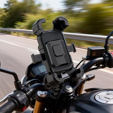 Imagem de Suporte de celular para motocicleta – [compatível com câmera] [1s Lock] Suporte de telefone de bicicleta, clipe de telefone de scooter de bicicleta, para iPhone Air, 17, 16, 15 Pro Max, Galaxy S25