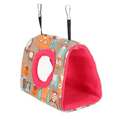 Imagem de aqxreight Papagaio Quente Pendurado Rede Pássaros Pelúcia Fofo Ninho Casa Balanço Cama para Esquilos Hamsters Padrão Coruja e Rosa Vermelha Inferior Seca a Lavagem está de Volta Flanela Confortável