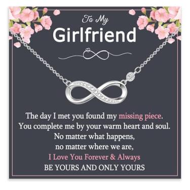 Imagem de PODLEV Presentes de Dia dos Namorados para namorada, 40,6 + 5 cm, colares de zircônia cúbica infinita, prata, ajustável, para mulheres, aniversário, Natal, Dia das Mães, Ideias para ela, joias