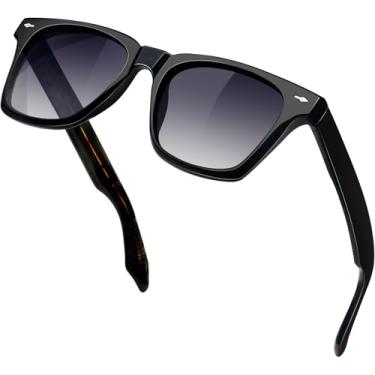 Imagem de KANASTAL Óculos de Sol Polarizado Claro Pretos Feminino Masculino Acetato Proteção UV400 TR90 Oculos Escuro Tartaruga Quadrado Classico Vintage Grande Leopardo Black Sunglasses -Preto Claro