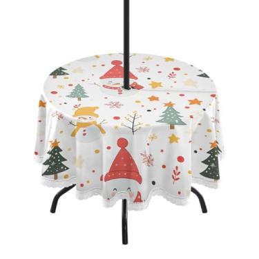 Imagem de Wassud Toalha de mesa redonda para uso ao ar livre com furo para guarda-chuva, lindas toalhas de mesa de árvore de Natal de 152 cm para aniversário, fazenda e cozinha