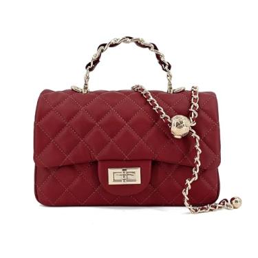 Imagem de M-ioi-M Bolsa tiracolo acolchoada pequena para mulheres, bolsa de ombro de couro com alça de corrente dourada, alça superior de metal para noite, Rubi fosco (alça destacável), Luxo, clássico, fofo