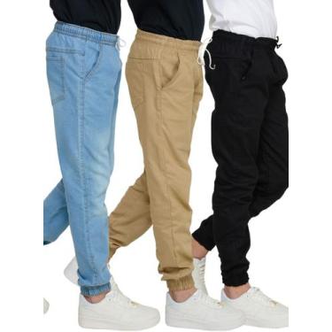Imagem de Calça infantil Juvenil Jogger Sarja Jeans Com Elástico Punho Menino - 