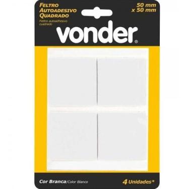 Imagem de Feltro Adesivo Branco Quadrado 50mm Com 4 Vonder