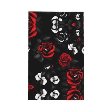 Imagem de XLLingL Toalhas de cozinha de waffle com estampa de rosas pretas brancas e vermelhas, panos de prato de microfibra, para decoração e limpeza de cozinha - 1 peça