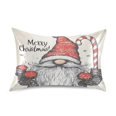 Imagem de Blueangle Linda fronha de cetim gnomo de Natal para cabelo e pele, fronha de seda, tamanho Queen (50,8 x 76,2 cm) - Capas de almofada de cetim com fecho de envelope (195)