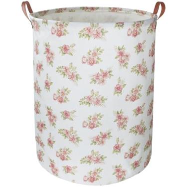 Imagem de NTAOHAMPER Cesto de lavanderia de flor rosa, cesto de roupa suja, cesto de armazenamento à prova d'água para quarto, cesta organizadora de roupas, decoração de quarto (flor rosa)
