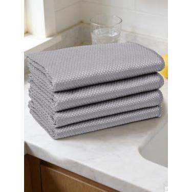 Imagem de Pacote com 4 toalhas grossas de microfibra para carros, vidro, pano de limpeza de trama waffle reutilizável para casa, cozinha, oficinas, toalha de prato de microfibra absorvente sem fiapos, cinza, 30