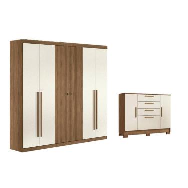 Imagem de Guarda Roupa 2 Peças (1GuardaRoupa+1Cômoda) QC376 Jatoba/Areia - Santos Andirá