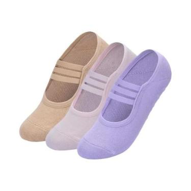 Imagem de Meias De Yoga, Pilates E Dança Femininas Antiderrapantes, 3 Pares, Res