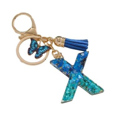 Imagem de Chaveiro De Letra Inicial Com Borboleta Azul Royal E Franjas, Acessóri