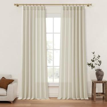 Imagem de Cortinas transparentes de linho bege 203 cm de comprimento, cortina plissada, 2 painéis para quarto, cortinas de janela com filtro de luz de privacidade, formato de memória, núcleo de casa de campo