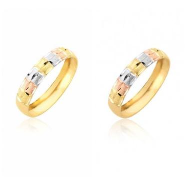 Imagem de Par de alianças coloridas 4mm tricolor ouro 10k jd25 - MAEHLER Arte Em