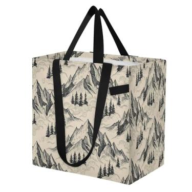 Imagem de SEHANY Sacola de compras reutilizável Mountain Peak com alças reforçadas, bolsa de compras de lona dobrável à prova d'água de grande capacidade para viagem, cozinha, praia