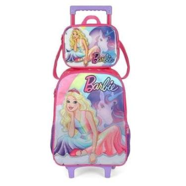 Imagem de Kit Mochila Rodinhas Lancheira Luxcel Barbie Unicórnio Pink-Feminino