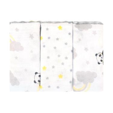 Imagem de Fralda de Pano para Bebê 68 cm x 70 cm 3 Unidades Bublim, Panda Cinza,