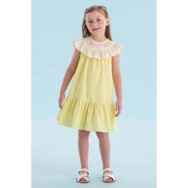 Imagem de Vestido Infantil Mon Sucré Amarelo Gola Bordada Borboletas-Feminino