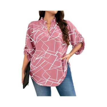 Imagem de Blusa Feminina plus Size Com Decote Em V E Manga Longa Casual Elegante