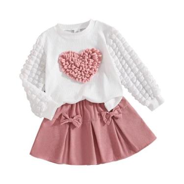 Imagem de Conjunto De 2 Peças Para Meninas Com Top De Manga Lanterninha E Saia C