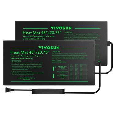 Imagem de VIVOSUN Pacote com 2 122 cm x 52,7 cm Tapete térmico de mudas impermeável durável, certificado UL e MET, almofada de aquecimento hidropônica quente para germinação, jardinagem interna, estufa