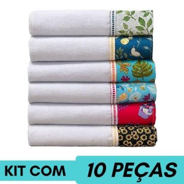 Imagem de Kit Com 10 Peças Pano De Prato Cozinha Seca Louça Reforçado Barrado At