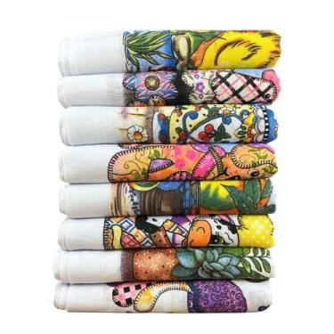Imagem de Kit 10 Panos De Prato Estampado Seca Louça Cozinha Decoração 100 Algod