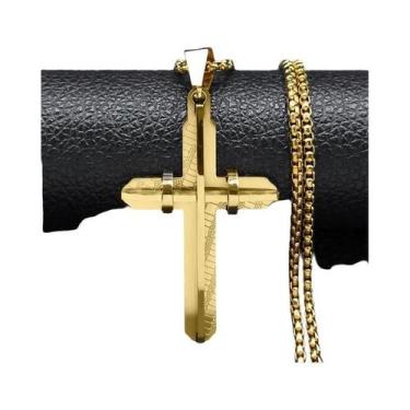 Imagem de Colar Religioso Masculino Com Pingente De Cruz De Jesus Em Aço Inoxidá