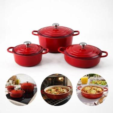 Imagem de Jogo de Panelas Cerâmica Antiaderente 3 Caçarolas Indução e Gás Vermel