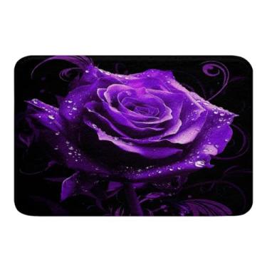 Imagem de Erosebridal Tapete de banheiro rosa roxa com flores românticas 51 x 81 cm, tapete de chuveiro floral boêmio, folhas de plantas, tapete de cozinha, decoração de quarto roxo