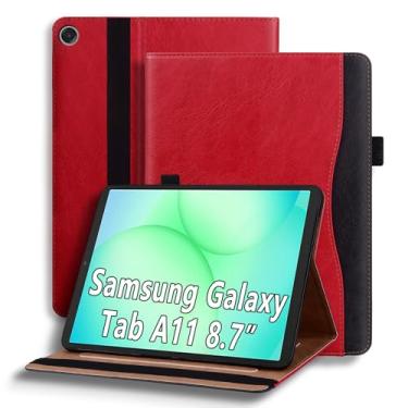 Imagem de TIPOYOROOS Capa para Galaxy Tab A11 2025 (SM-X133, SM-X135, SM-X135F)/Galaxy Tab A9 2023 (SM-X110, SM-X115) 22 cm, capa flip de couro PU empresarial com bolso e compartimento para cartão, vermelha