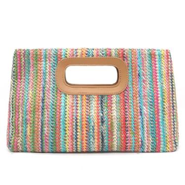 Imagem de ATQCOL Bolsa clutch de palha feminina com alça de praia bolsa de ombro transversal de palha para férias de verão, Colorido., Medium