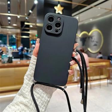 Imagem de Capa de celular com alça transversal em cores vibrantes para iPhone 17 Air 16 16E 15 14 13 12 11 Pro Max Plus, capa traseira de silicone TPU macio, preta, para iPhone Air