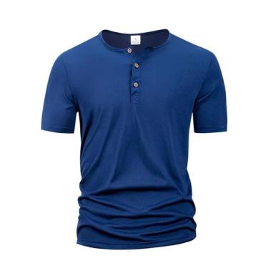 Imagem de Camiseta Masculina Slim Fit De Cor Sólida Com Gola Henley, Camisa Polo