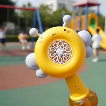 Imagem de Máquina lançadora de bolhas de sabão com luzes LED giratórias, brinquedo infantil automático para festas e diversão ao ar livre. (Amarelo)