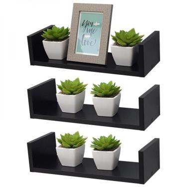 Imagem de Kit 3 Prateleiras U 40 X 15cm Preta Suporte Invisível